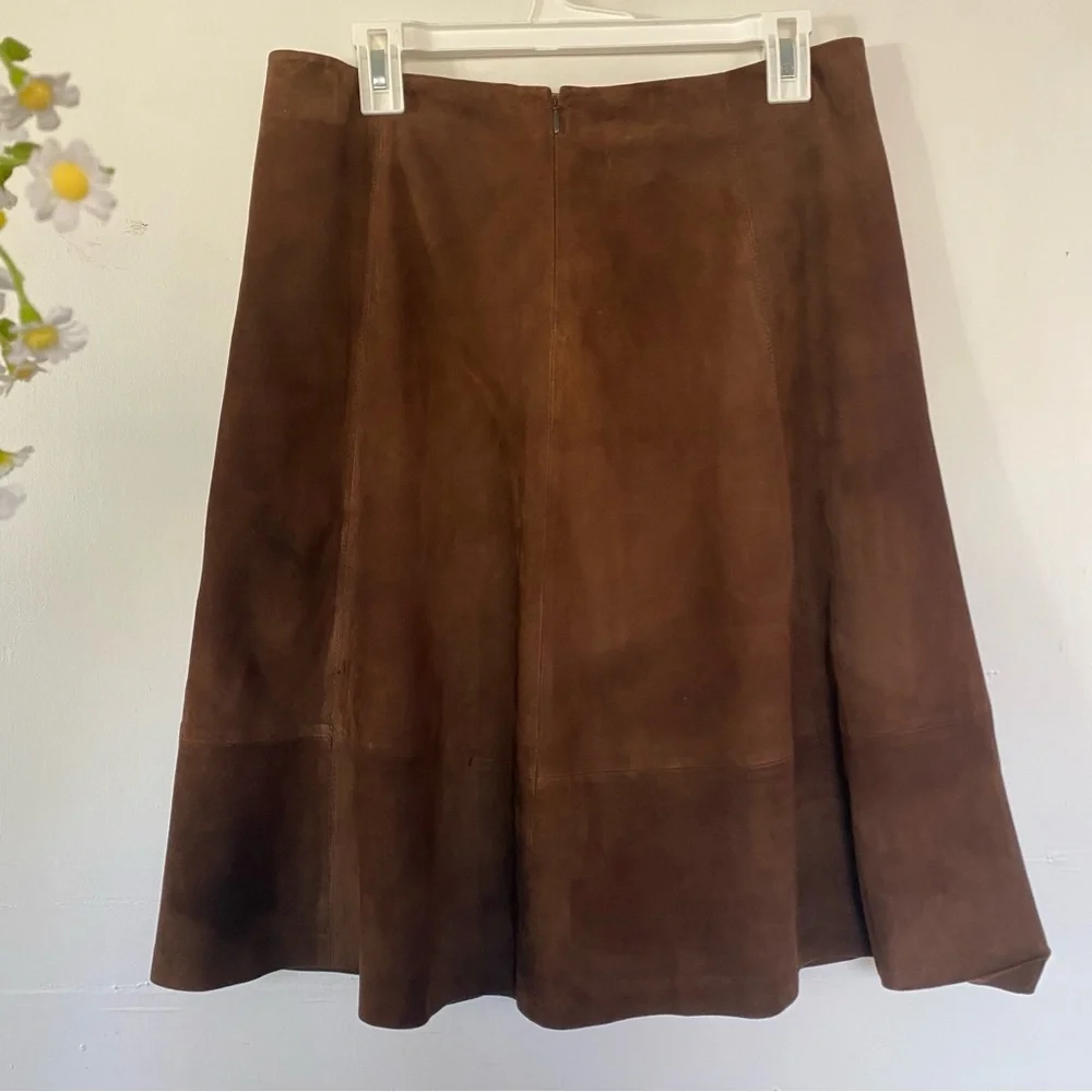 TOMMY HILFIGER Women's Chestnut Brown Suede A-Line Skirt Fully Lined Size 6
